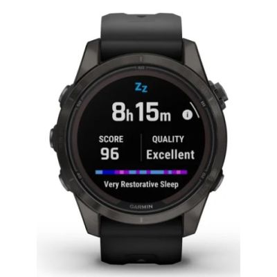 10. Zegarek Garmin Fenix 7S Pro 42mm Sapphire Solar szary tytanowy DLC z czarnym paskiem