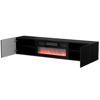 2. Szafka RTV TULA 183x35x37 czarny mat + czarny kominek