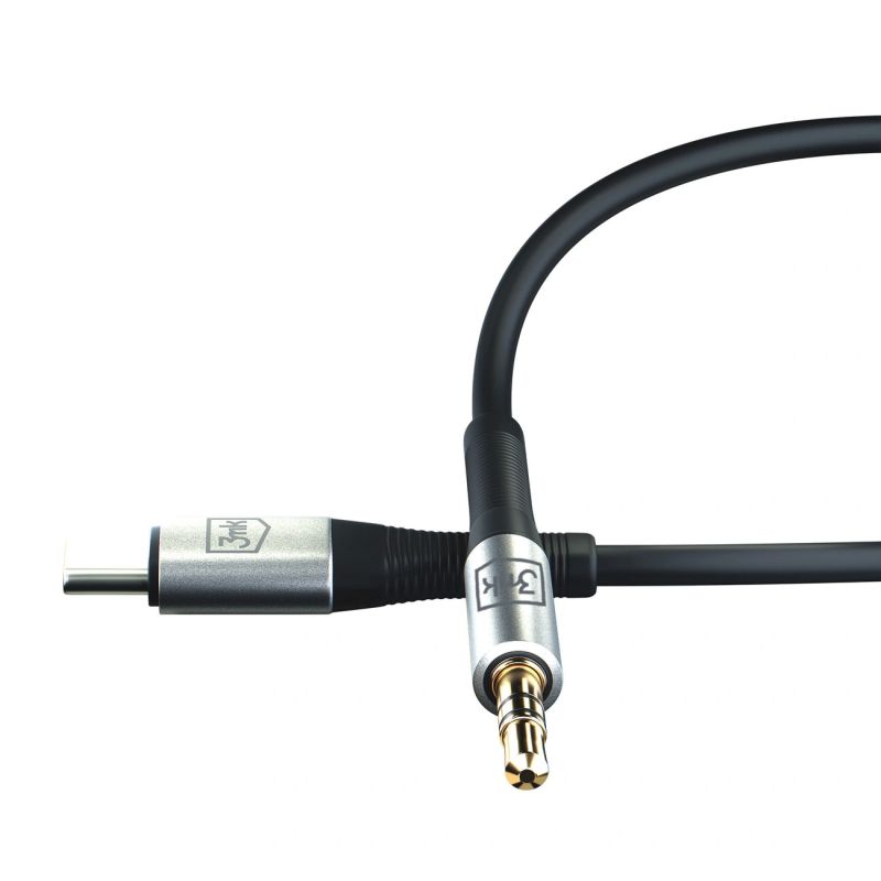 5. Kabel 3mk AUX minijack 3.5 mm / USB-C - srebrny