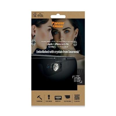 2. Szkło PanzerGlass E2E Microfracture antybakteryjne z osłoną aparatu z kryształem Swarovsky na iPhone 13 / 13 Pro - z czarną ramką