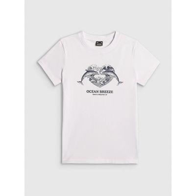 T-shirt regular z nadrukiem damski 4F 4FRSS26TTSHF4019-10S