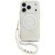 Etui Guess IML Flowers Allover Electroplated with Pearl Strap MagSafe na iPhone 18 Pro / 17 Pro - białe