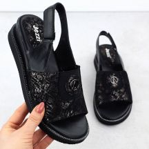 Sandały damskie na podwyższeniu z gumą czarne Jezzi  RMR2267-2