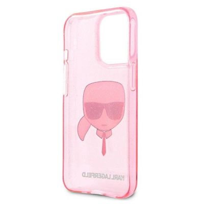 7. Etui Karl Lagerfeld Glitter Karl's Head na iPhone 13 Pro Max - różowe