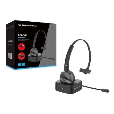 2. Conceptronic POLONA03BDA słuchawki/zestaw słuchawkowy Bezprzewodowy Opaska na głowę Biuro/centrum telefoniczne Bluetooth Podstawka do ładowania Czarny