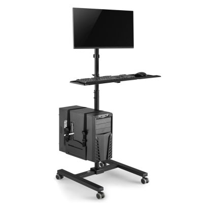 4. Wózek stand profesjonalny Maclean, mobilne stanowisko komputerowe na kółkach, max 17"-32", max 20kg, MC-793