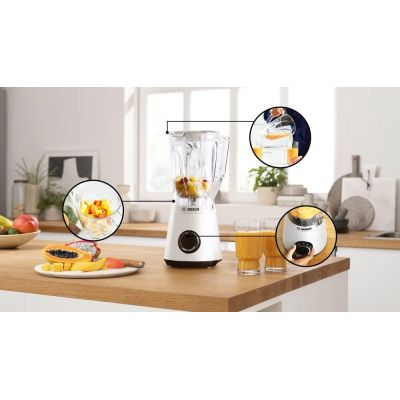 7. Blender Bosch MMB6141W VitaPower Seria 4 Blat stołu 1200 W Materiał słoika Tritan Pojemność słoika 1,5 L Biały