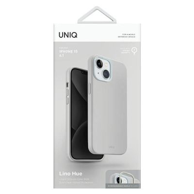 6. Etui UNIQ Lino Hue Magclick Charging do iPhone 15 - jasnoszare