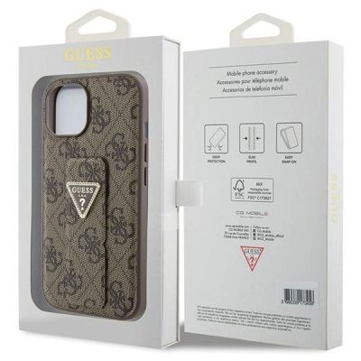 8. Etui Guess Grip Stand 4G Triangle Strass na iPhone 15 - brązowe