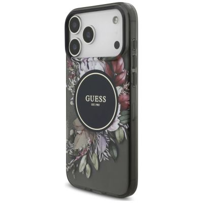 3. Etui Guess IML Flowers Pearl Strap MagSafe na iPhone 18 Pro Max / 17 Pro Max - czarne