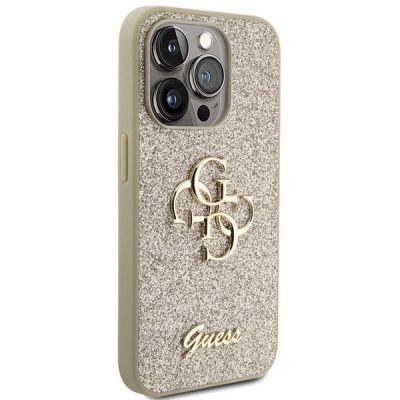 4. Etui Guess Glitter Script Big 4G na iPhone 15 Pro - złote