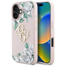 Etui Guess Grained Roses Big 4G logo na iPhone 16 - różowe