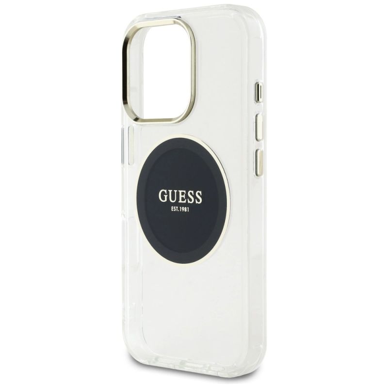6. Etui Guess IML Metal Colored Circle Classic Logo MagSafe na iPhone 16 Pro - czarne