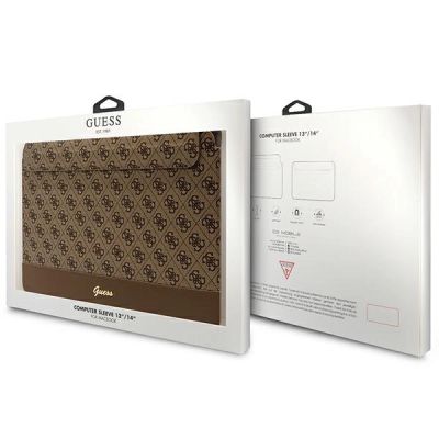 4. Pokrowiec Guess 4G Stripe Metal Logo na laptopa 14" - brązowy
