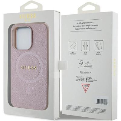 7. Etui Guess Saffiano MagSafe na iPhone 15 Pro - różowe
