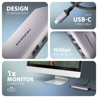 2. Axagon HMC-6G2L stacja dokująca Przewodowa USB 3.2 Gen 2 (3.1 Gen 2) Type-C Aluminium