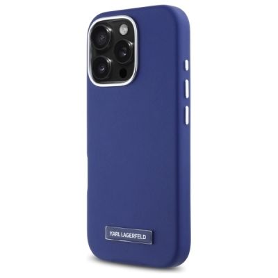 2. Etui Karl Lagerfeld FW Metal Plate MagSafe na iPhone 16 Pro Max - niebieskie