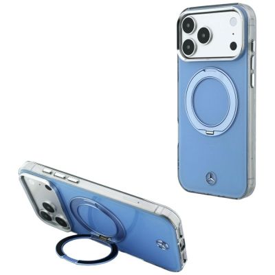 Etui Mercedes with ring Stand and Iconic Logo MagSafe na iPhone 18 Pro Max / 17 Pro Max - niebieskie