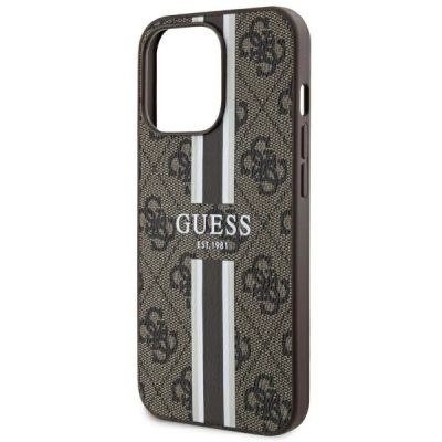 6. Etui Guess 4G Printed Stripes MagSafe na iPhone 13 Pro / iPhone 13 - brązowe