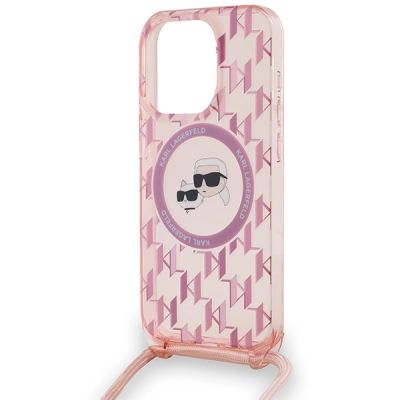 5. Etui Karl Lagerfeld IML Crossbody Monogram Karl & Choupette Head MagSafe na iPhone 15 Pro Max - różowe