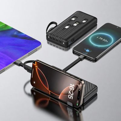 2. Powerbank Wozinsky W11-B 10000mAh 10W z wbudowanymi kablami i latarką - czarny