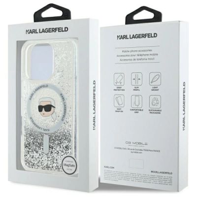 8. Etui Karl Lagerfeld Liquid Glitter Karl Head Magsafe na iPhone 16 Pro - przezroczyste