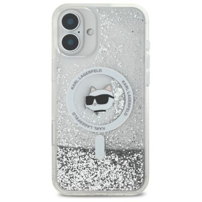 3. Etui Karl Lagerfeld Liquid Glitter Choupette Head Magsafe na iPhone 16 - przezroczyste