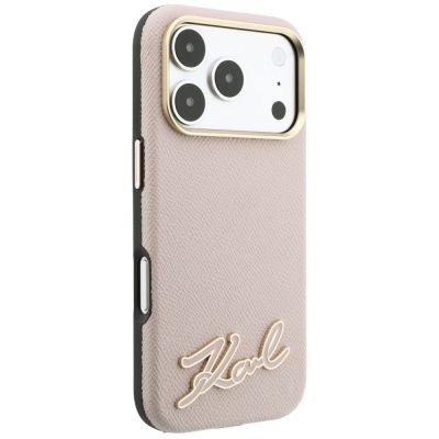 4. Etui Karl Lagerfeld Grained with Resin Signature Logo MagSafe na iPhone 18 Pro / 17 Pro - różowe