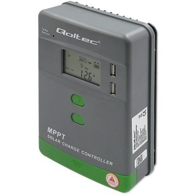 9. Qoltec Solarny regulator ładowania MPPT z czujnikiem temperatury 20A |12V / 24V | LCD | 2 x USB