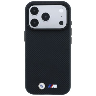 3. Etui BMW M Quadrille Kevlar Metal Logo MagSafe na iPhone 17 Pro / 18 Pro - czarne