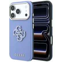 Etui Guess Grained & Big Resin Logo na iPhone 18 Pro Max / 17 Pro Max - niebieskie