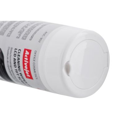 3. Activejet AOC-302 chusteczki do matryc LCD. (100 szt.) Nawilżane chusteczki do matryc, usuwające wszelkiego rodzaju zanieczyszczenia z wyświetlaczy ciekłokrystalicznych TFT w laptopach, smartfonach, palmtopach, monitorach LCD, itp.