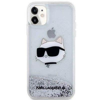5. Etui Karl Lagerfeld Glitter Choupette Head na iPhone 11 / Xr - srebrne