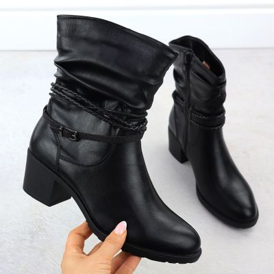 2. Marszczone botki na klocku damskie czarne Jezzi ASA128-63