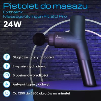 4. Extralink Massage Gymgun Fit 2.0 Pro | Pistolet do masażu | 7 głowic, 6 trybów