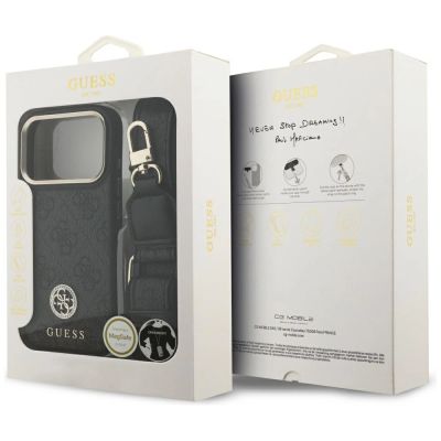 9. Etui Guess 4G Strass Logo & Big Strap Metal Buttons MagSafe na iPhone 17 Pro - czarne