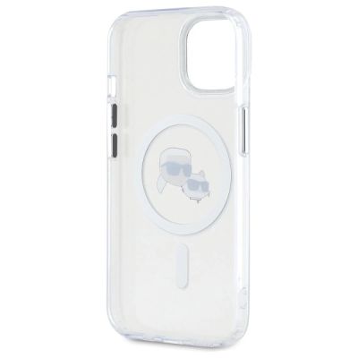 7. Etui Karl Lagerfeld IML Metal Karl&Choupette Head MagSafe na iPhone 15 - białe
