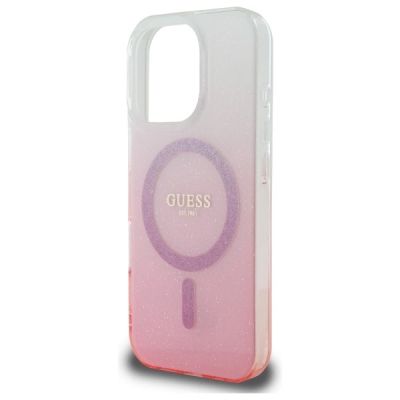 6. Etui Guess IML Glitter Gradient MagSafe na iPhone 16 Pro - różowe