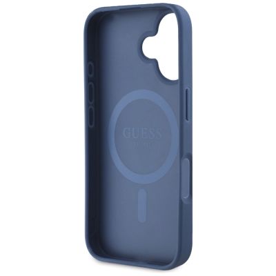 7. Etui Guess Grained Printed Flower Pattern MagSafe do iPhone 16 niebieski