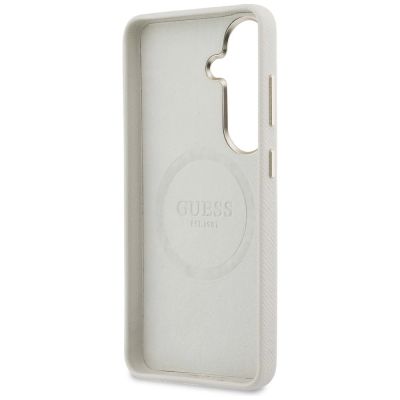 7. Etui Guess Rhinestone Round Logo MagSafe na Samsung Galaxy S26+ - beżowe