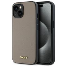 Etui DKNY Grained Metal Logo MagSafe na iPhone 15 - beżowe