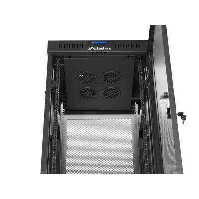 8. Szafa instalacyjna rack stojąca 19" 37U 600X600 czarna drzwi perforowane LCD LANBERG (flat pack)