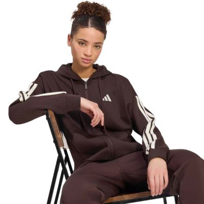 5. Bluza damska adidas Essentials 3-Stripes Full-Zip Fleece Hoodie brązowa KX0784