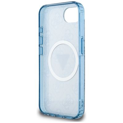 7. Etui Guess IML Metal Glitter 4G Circle Triangle MagSafe na iPhone 16e - niebieskie