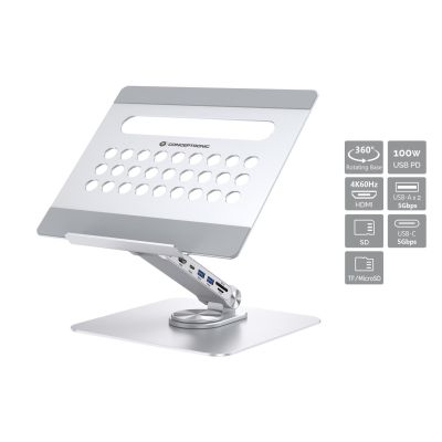 CONCEPTRONIC Uchwyt na laptopa ze stacją dokującą 7 w 1 srebrny