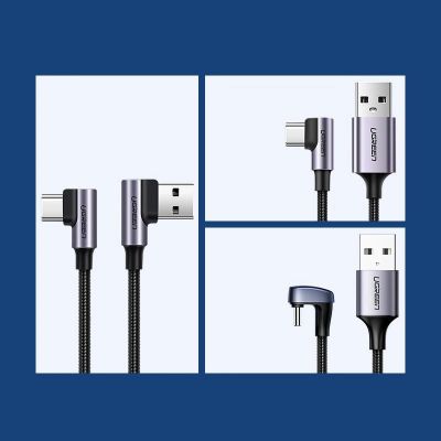 6. Ugreen kątowy kabel przewód USB - USB Typ C Quick Charge 3.0 QC3.0 3 A 0,5 m szary (US176 20855)