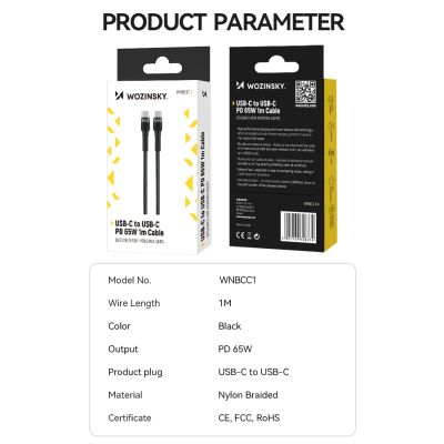5. Kabel WozinskyWNBCC1 USB-C / USB-C PD 65W 1 m - czarny