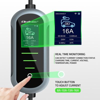 6. Qoltec Mobilna ładowarka do samochodu elektrycznego EV i hybryd z regulacją 2w1 Typ2 | 11kW | 400V | CEE 16A | Wi-fi | TUYA | SMART LIFE | LCD | Przenośna | Wallbox | 5m