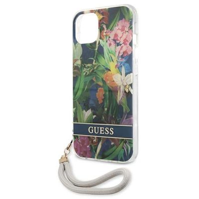 5. Etui Guess Flower Strap na iPhone 13 mini - niebieskie