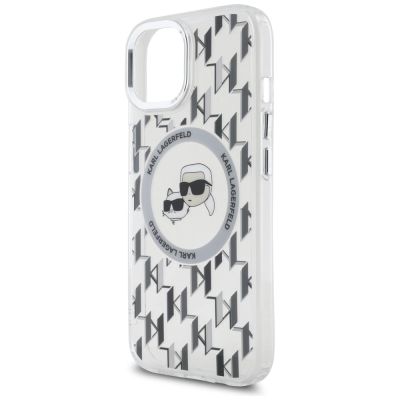 6. Etui Karl Lagerfeld IML Monogram Karl & Choupette Head MagSafe na iPhone 15 - przezroczyste